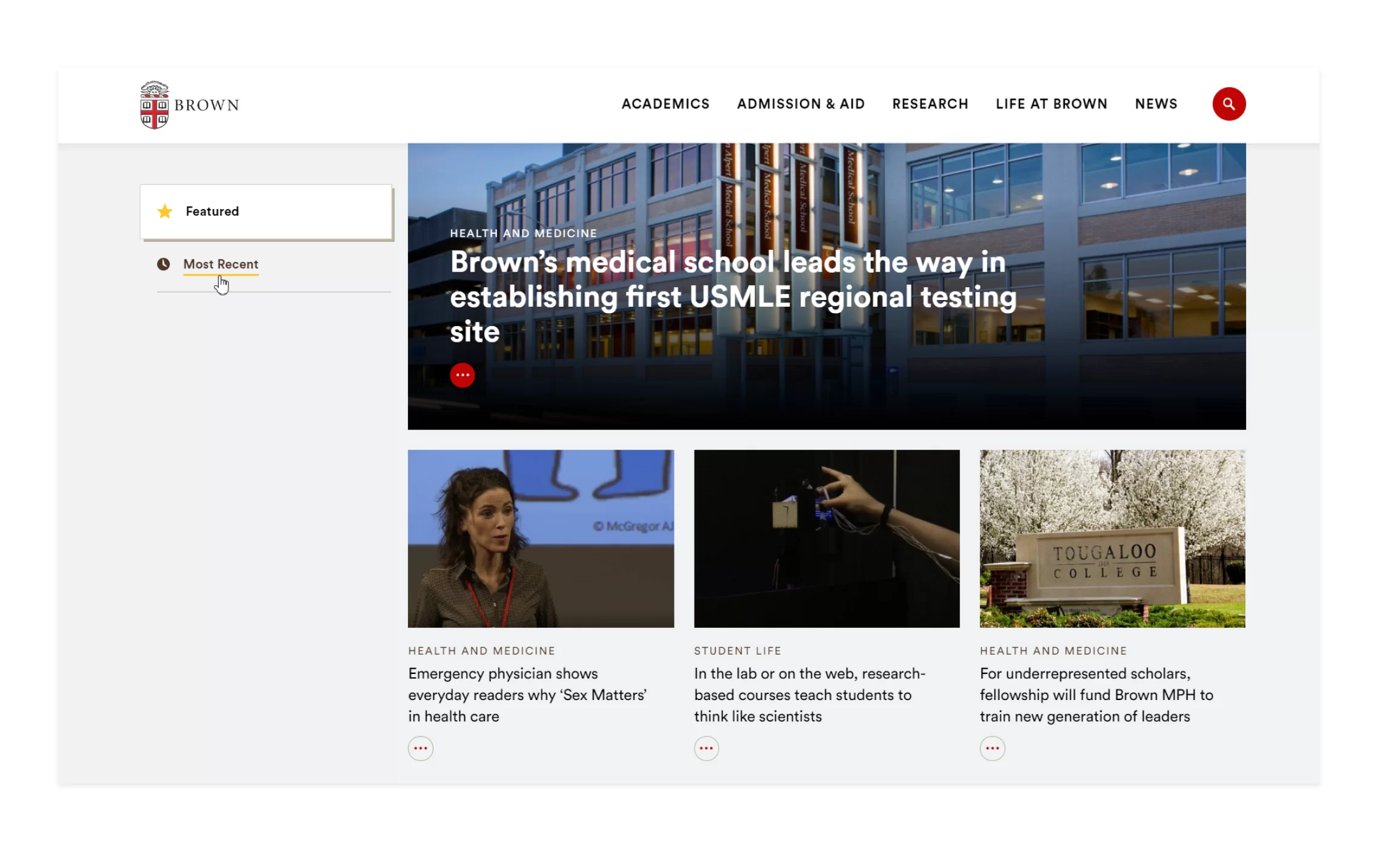 Brown University website, the news section