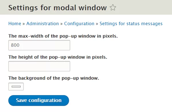 Settings for modal window